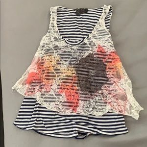 Striped tee with floral overlay